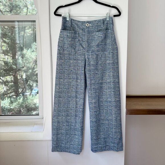 New Anthropologie The Colette Cropped Wide Leg Pants Maeve Tweed Blue Pattern 27 - Picture 6 of 11